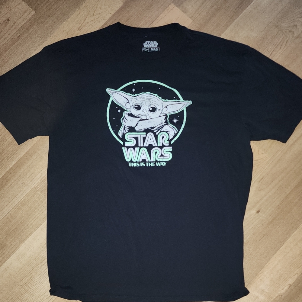 Star Wars Black Tee with Green and White Baby Yoda Design